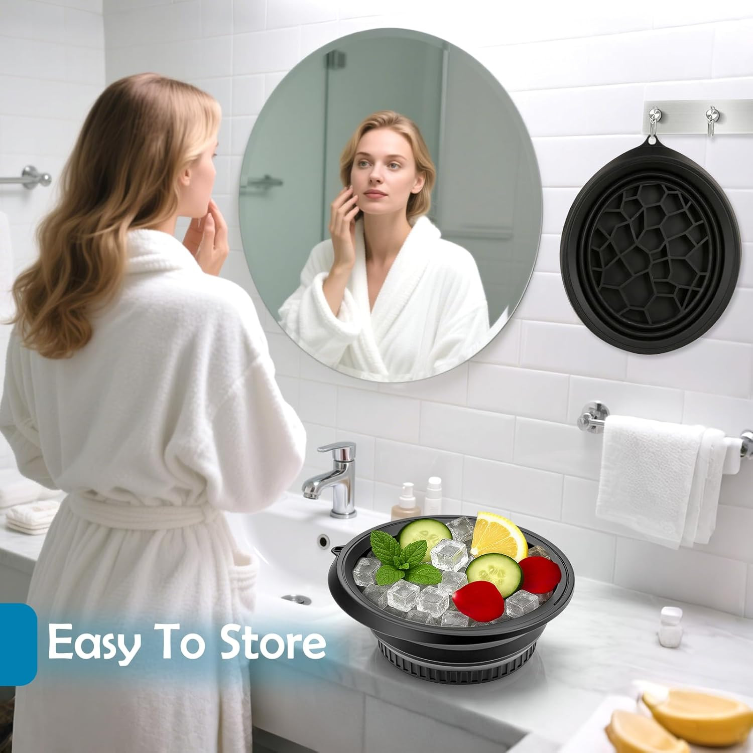 XANGNIER Face Bowl for Ice with Built-In Ice Tray – Collapsible Silicone Facial