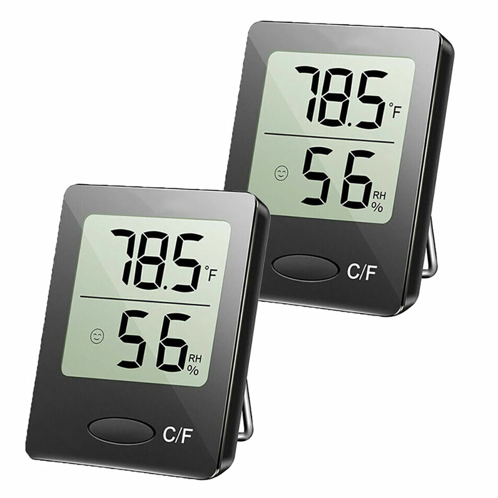 Thermometer 2x Indoor Digital LCD Hygrometer Temperature Humidity Meter Clock