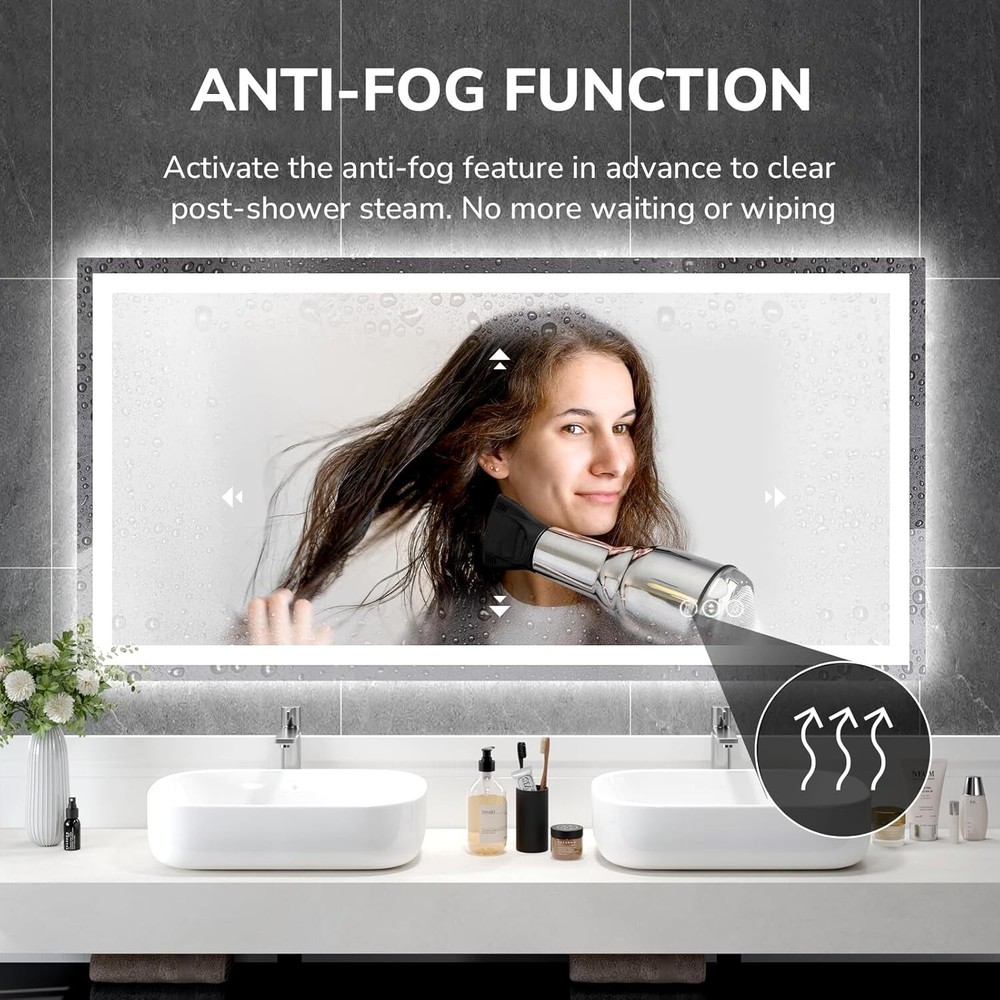 LED Bathroom Mirror 72x36" Dimmable Lighted Vanity Mirror Horizontal&Vertical