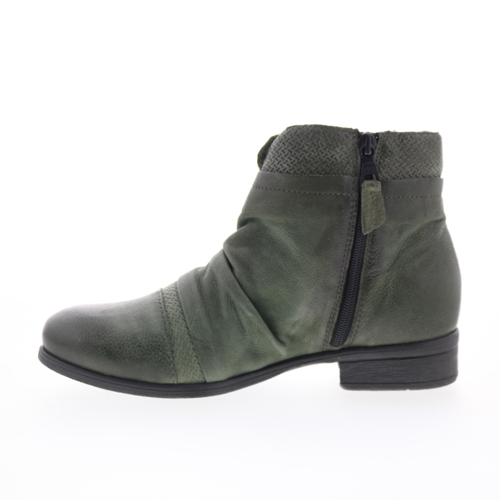 Miz Mooz Sunny-QVC Womens Green Leather Zipper Ankle & Booties Boots