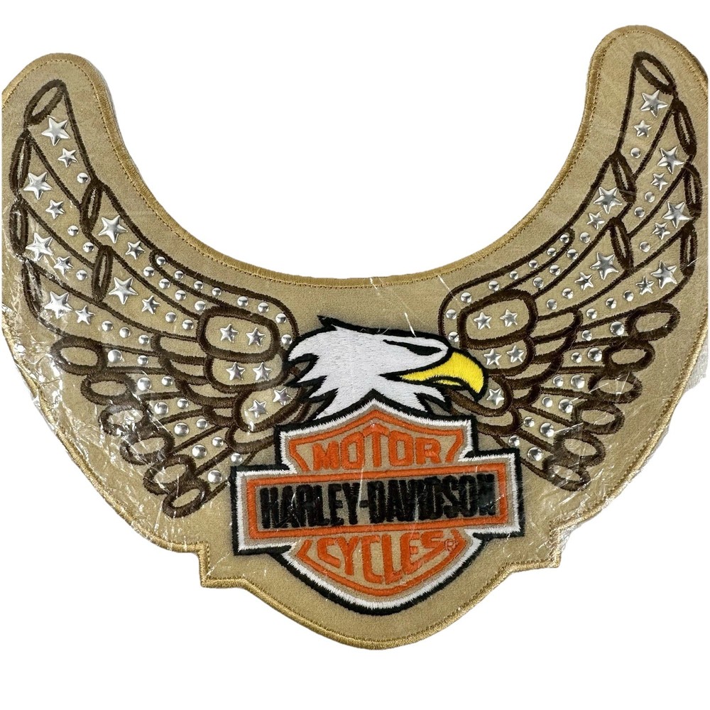 Harley-Davidson Studded Eagle Wings Patch Large Embroidered Emblem Silver Studs