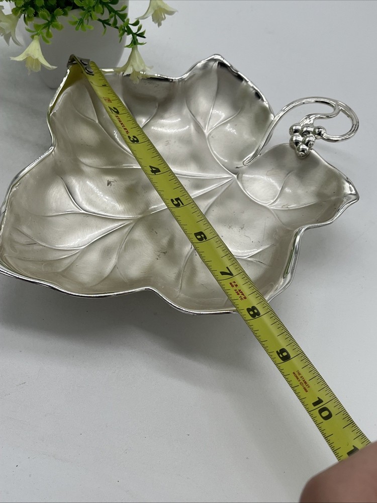 Vtg Germany EPBrass Silver IKORA WMF Grape Leaf Footed Dish Tray 6500