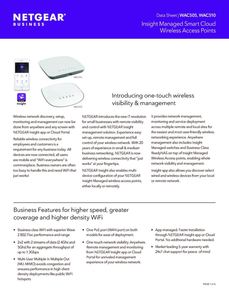 NETGEAR WAC505 POE Insight Managed Smart Cloud Wireless Access Point