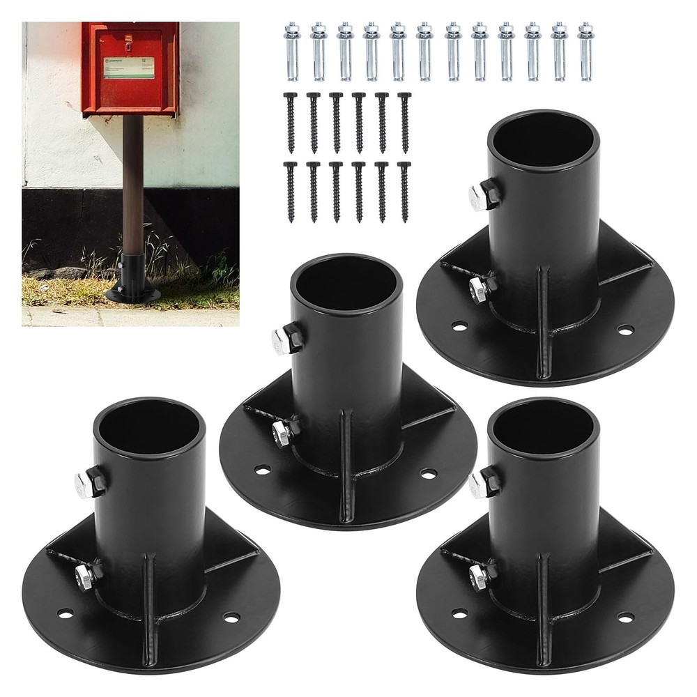 4Pcs Round Posts Base Bracket 2" Base Flange Chain Link Fence Heavy Solid Pol...