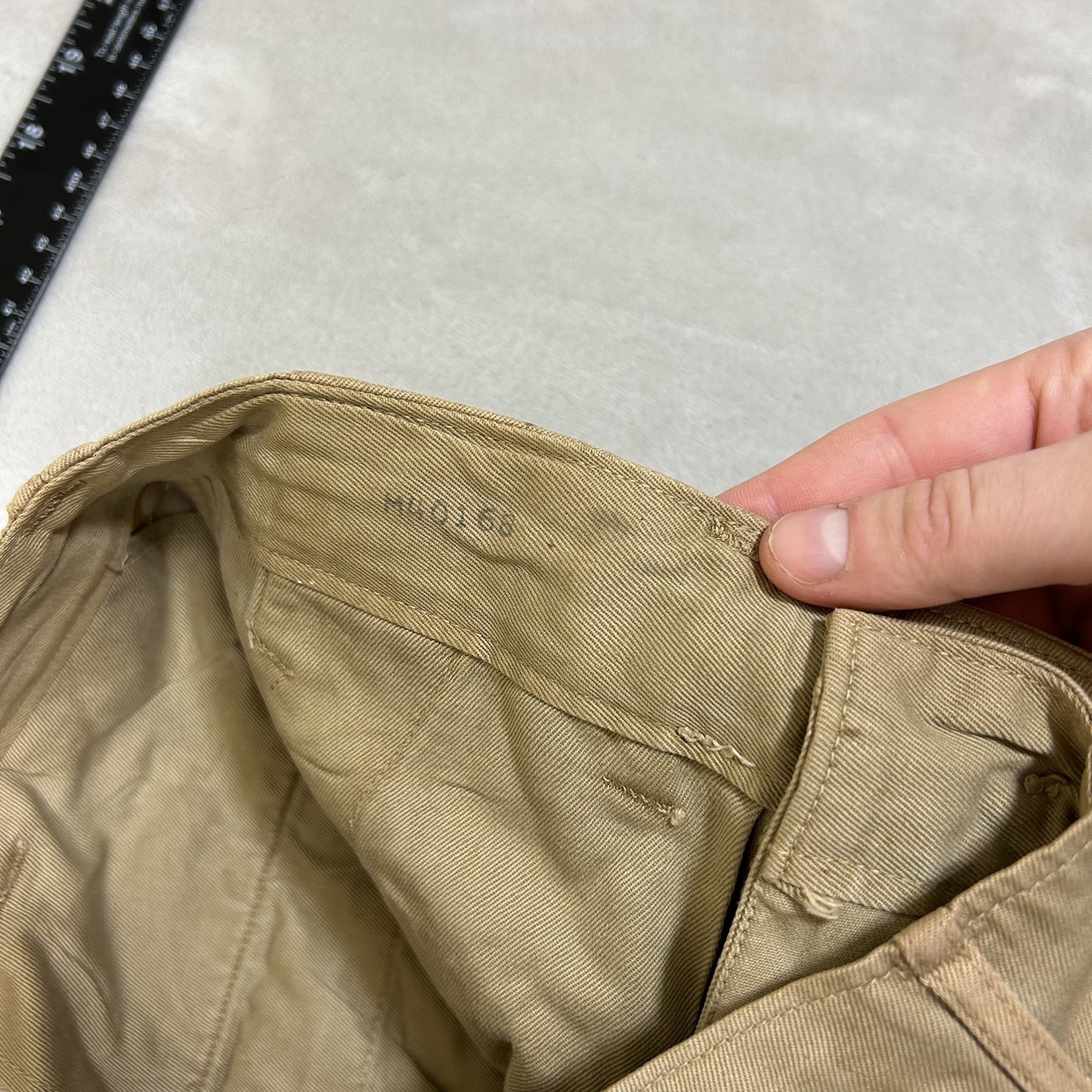 Vintage 1940s WW2 US Army Khaki Chino Cotton Uniform Pant 28x31 Button fly