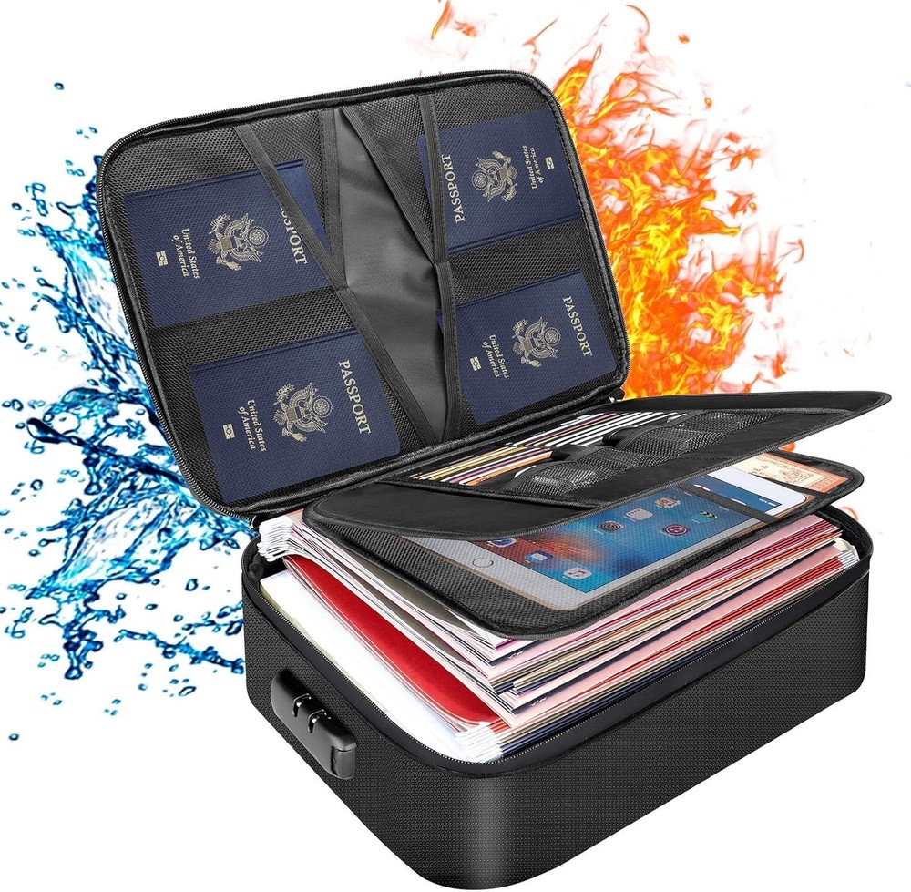 Fireproof Document Bag with Lock, File Storage Case with Water-Resistant Zipper