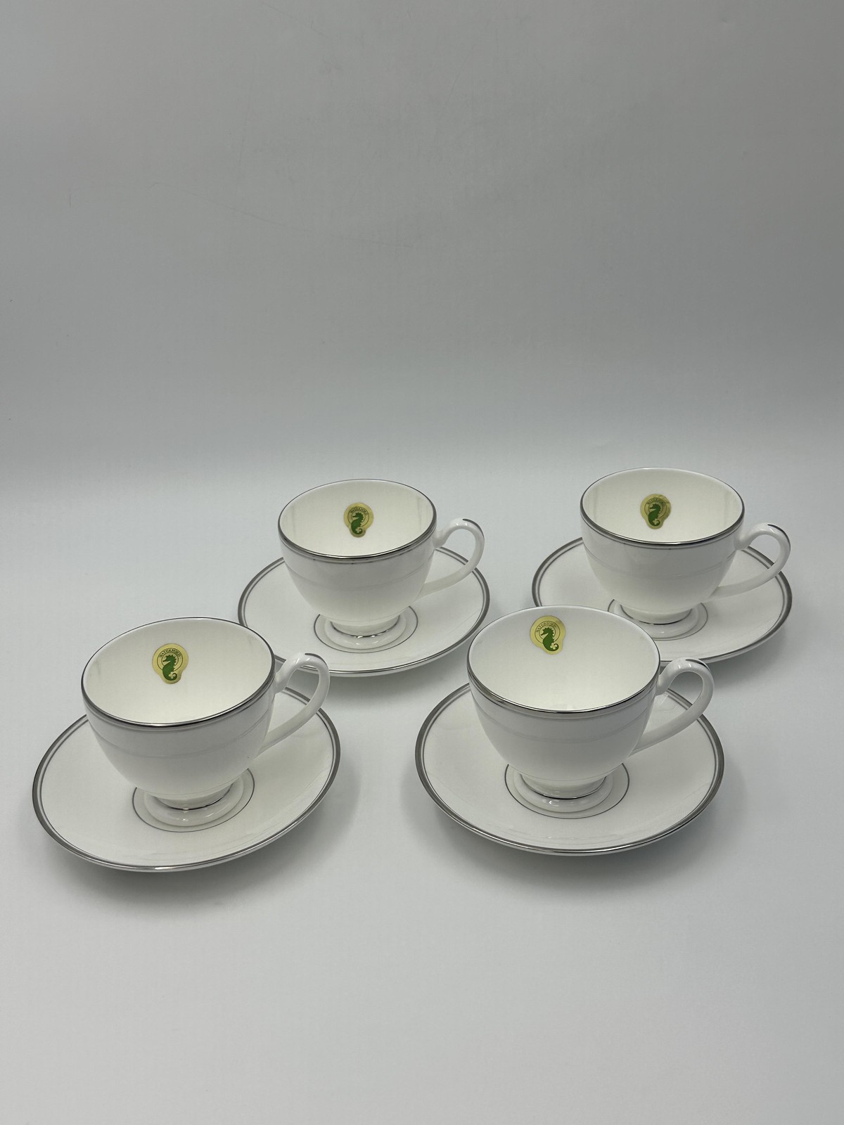 Waterford Kilbarry Platinum Fine China Coffee Cups & Saucers White Classic Set 4