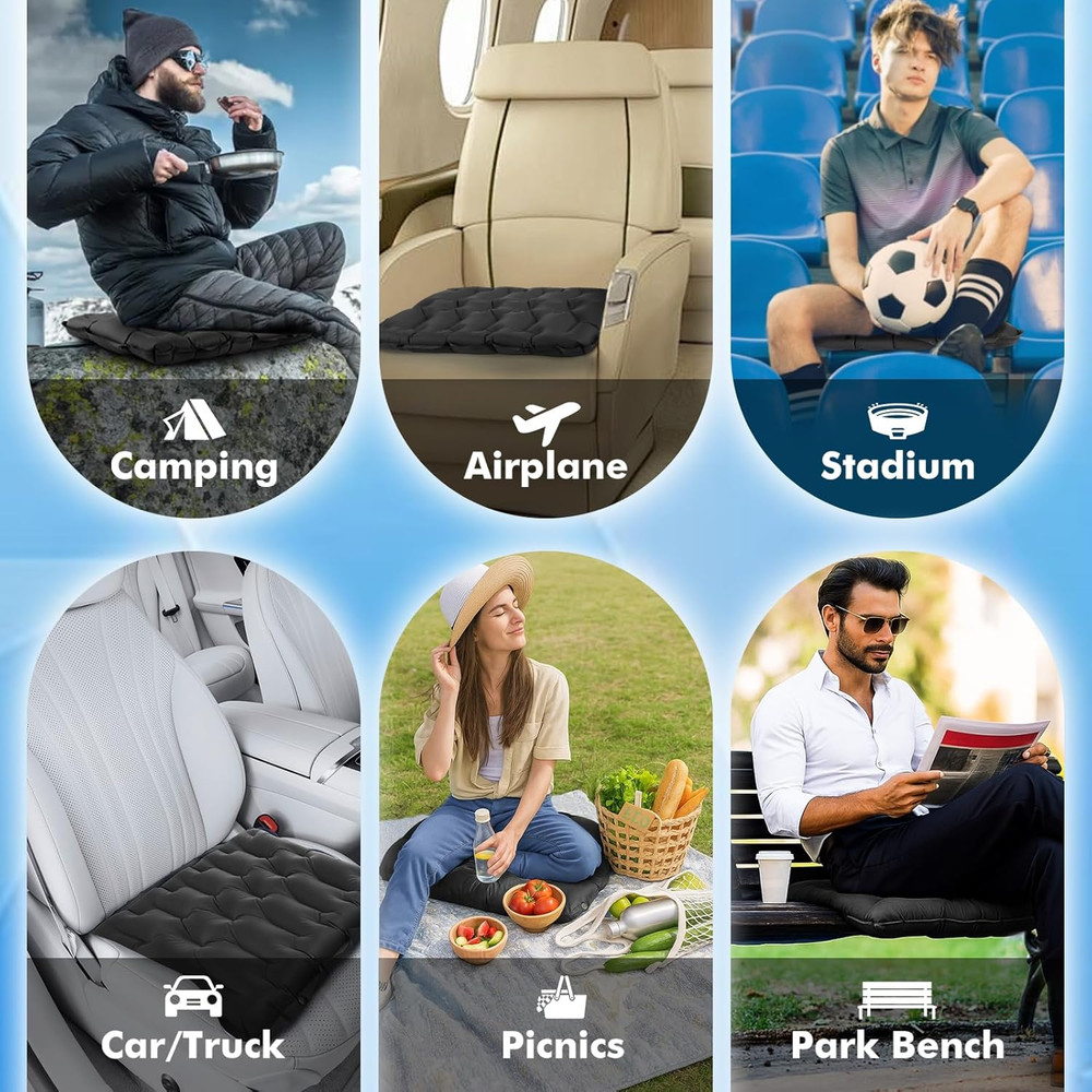 Compact Memory Sleeping Pad and Inflatable Seat Cushion