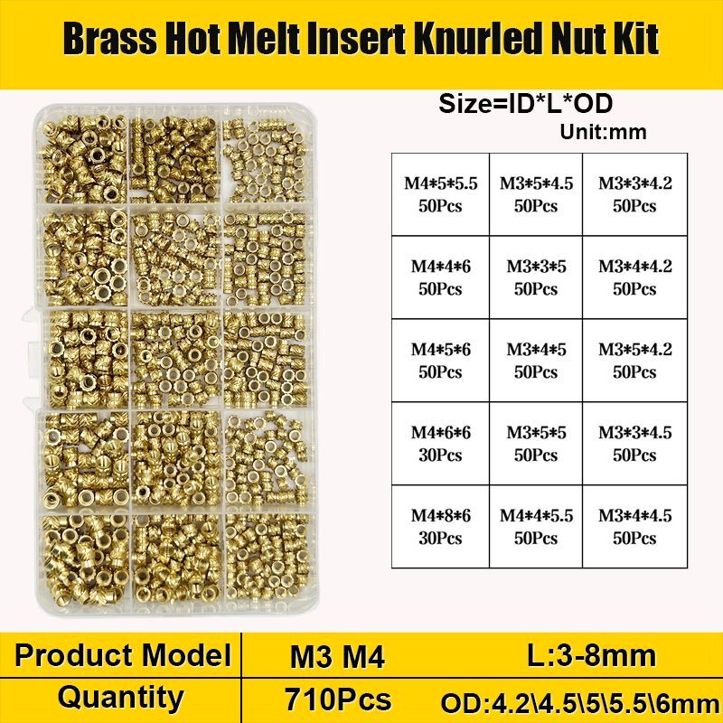 Hot Melt Insert Nuts Set Brass Double Twill Thread Heat Molding Embedment Kit