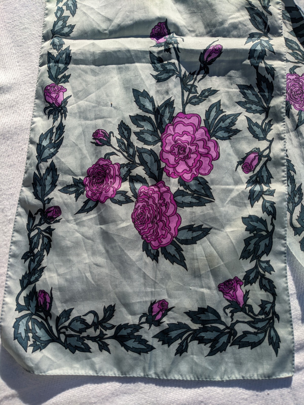 Vintage satin gray pink floral victorian rose boho goth pin up gypsy scarf