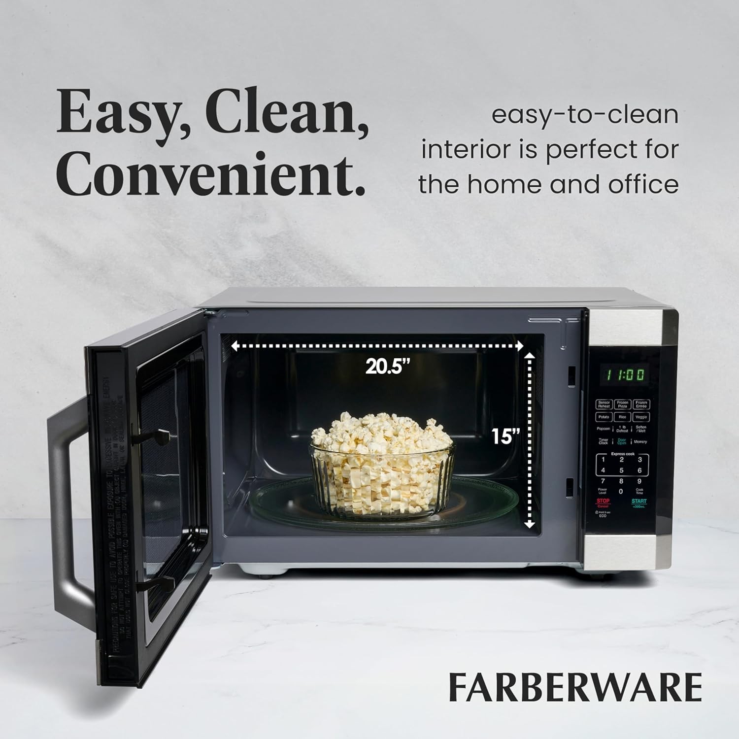 Farberware 1.6 Cu. Ft. Countertop Microwave Oven – 1100 W Power, Stainless Steel