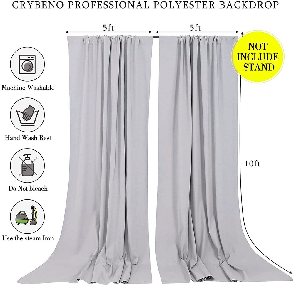2 Panels 5x10ft Grey Polyester Backdrop Curtains, Drapes, Wedding, Party, Stage