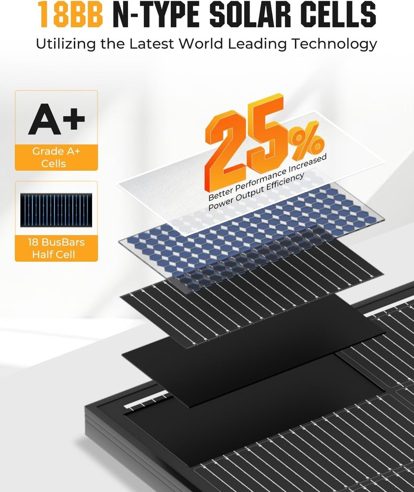 200W N Type Solar Panel 12V Monocrystalline