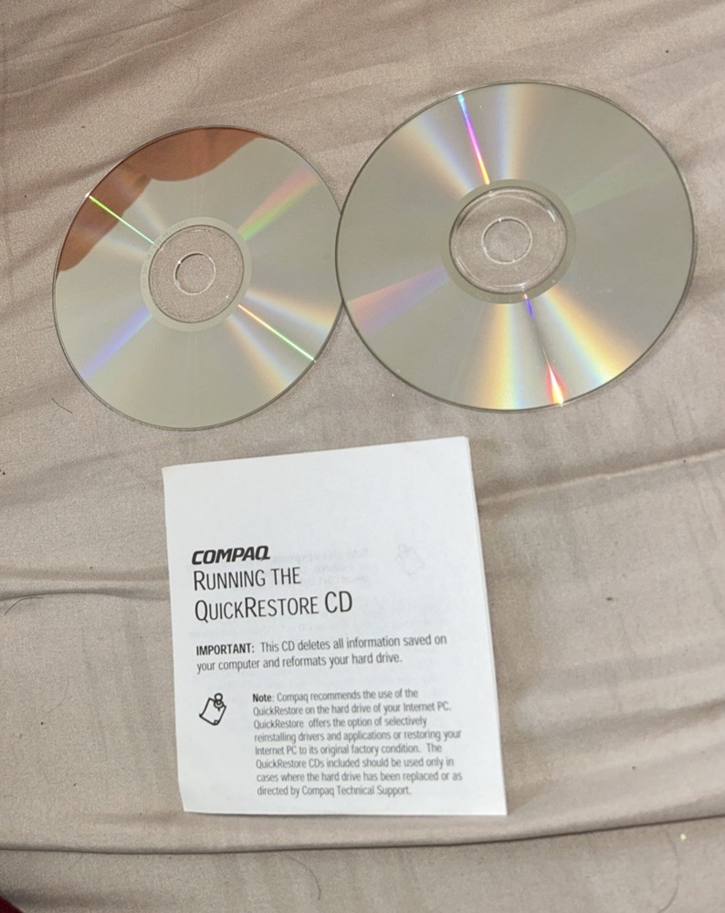 Vintage 2001 COMPAQ Computer QuickRestore CD 1&2 VHTF