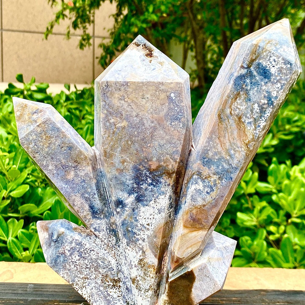 6.09LB Natural Water Grass Agate Column Quartz Multi pointed Column