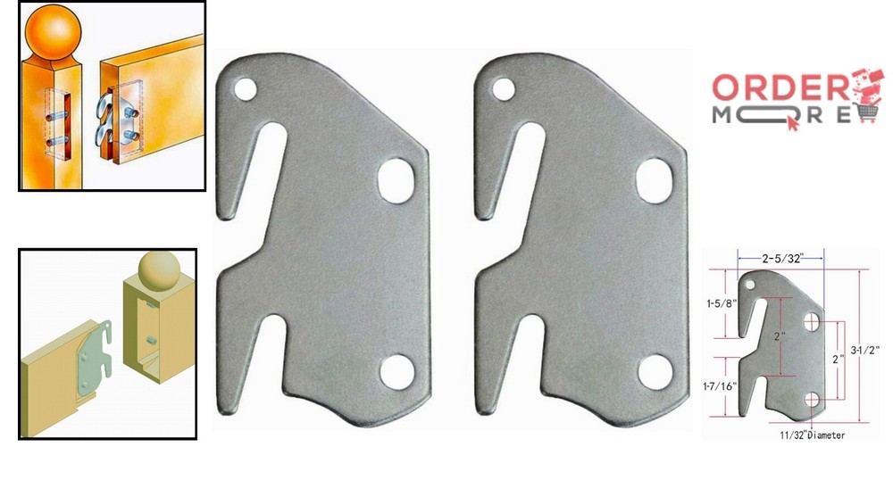 Versatile Bed Frame Hook Plates with Mounting Pins - Reliable Wooden Bed Support