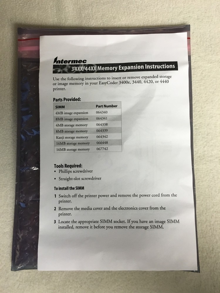 Intermec 8-MB Image Memory Expansion INT-3440A8MB EasyCoder 3440e 3440 4420 4440