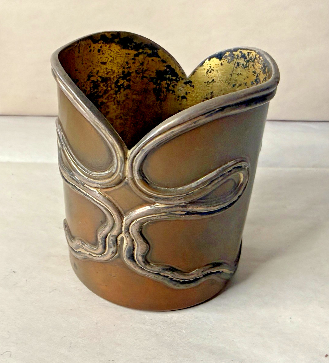 Antique Wilcox Silverplate & Copper Art Nouveau Mixed Metal Pen Holder 7529 Gilt