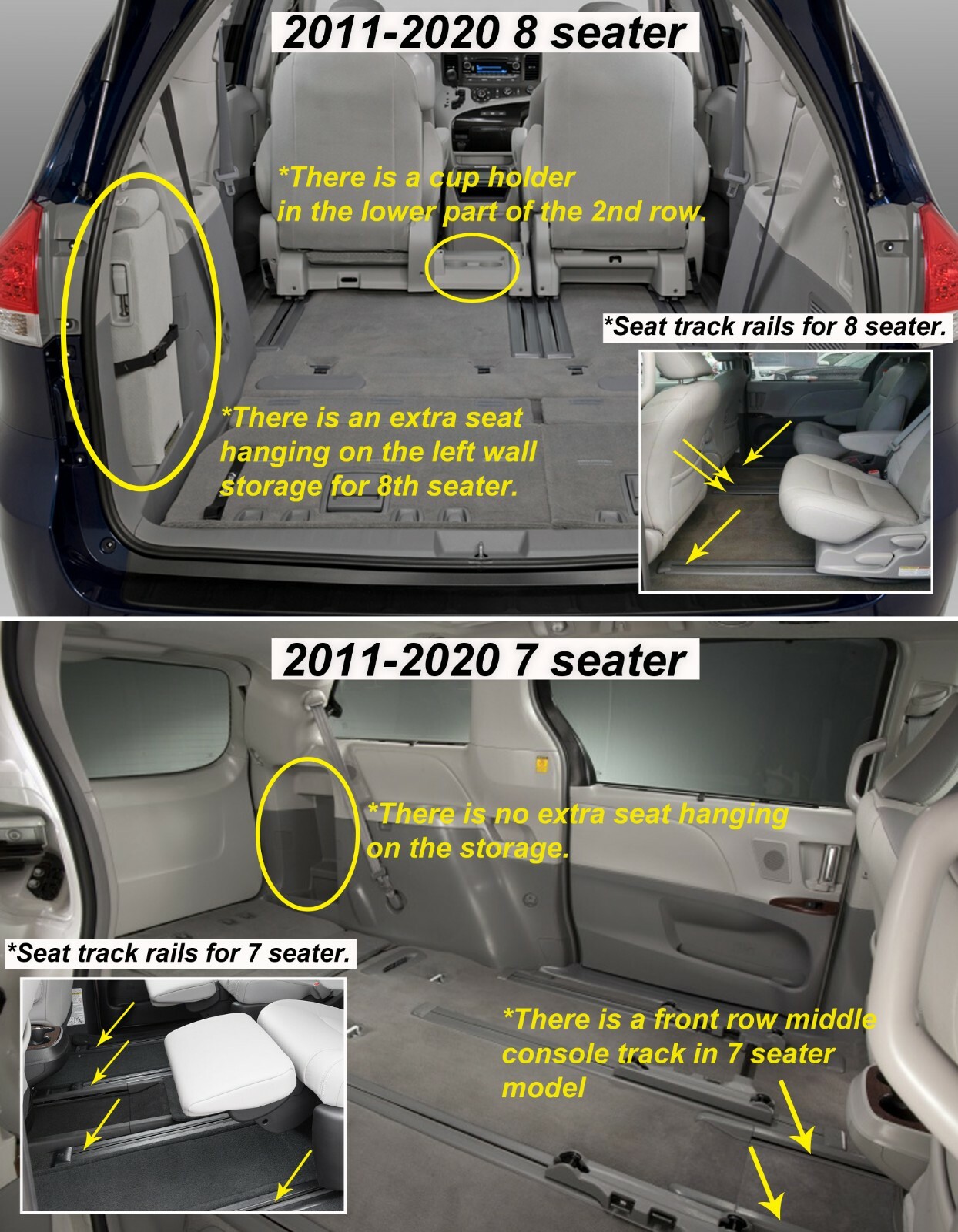 ToughPRO Floor Mats Full Set Black For Toyota Sienna 8 Seater 2011-2020