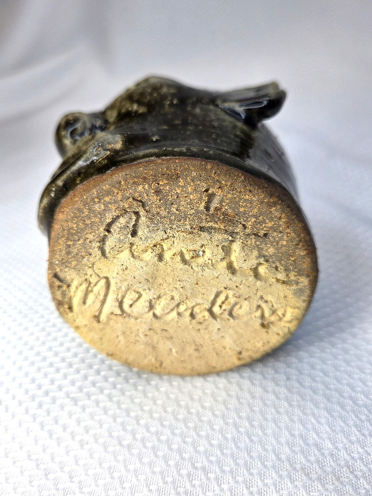 Anita Meaders Miniature Small Folk Pottery Face Jug Vase, Georgia 3 3/8" Tall