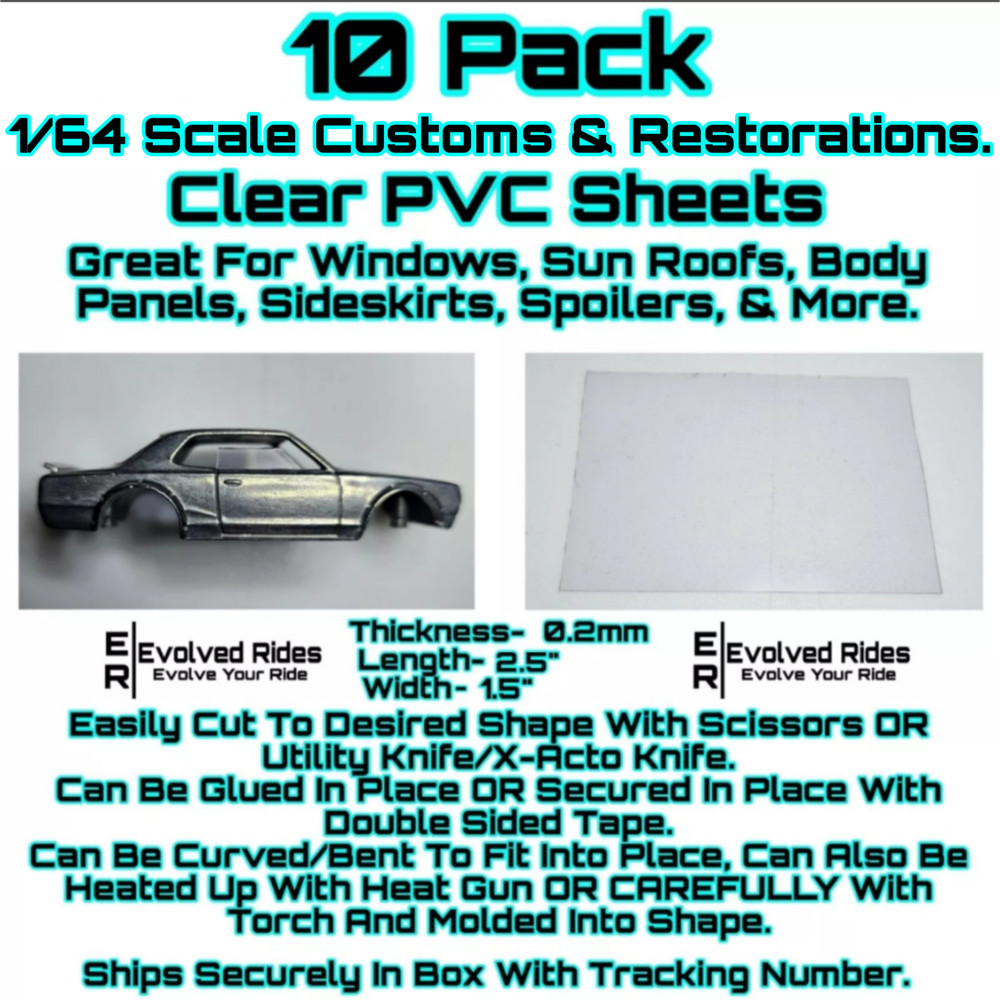 DIY Windshield 10PC 2.5"x1.5" For 1/64 Scale Customs Restorations