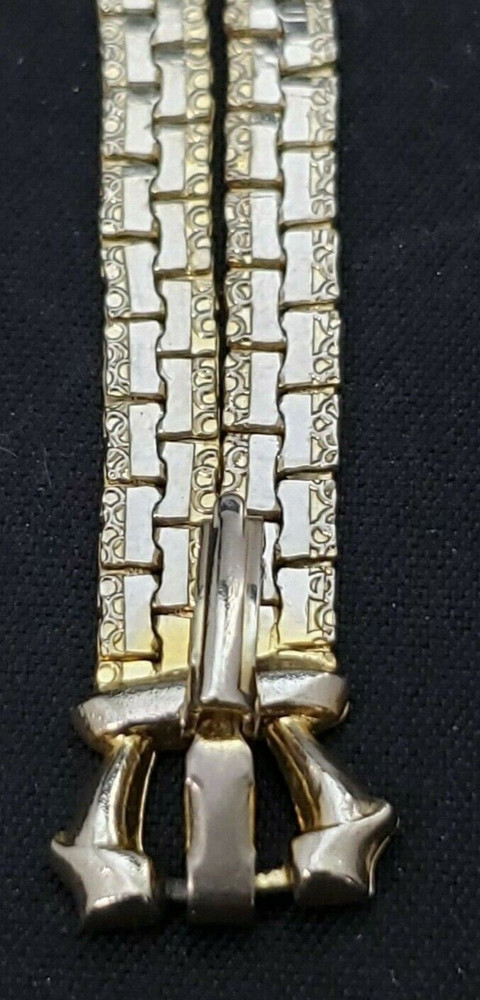 Box Chain Bracelet Gold Tone Etched Design Rectangular 2 Strands 7" Vintage