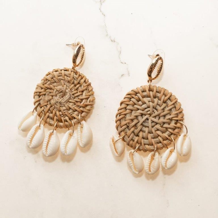 Light Wood Shell Drop Earrings
