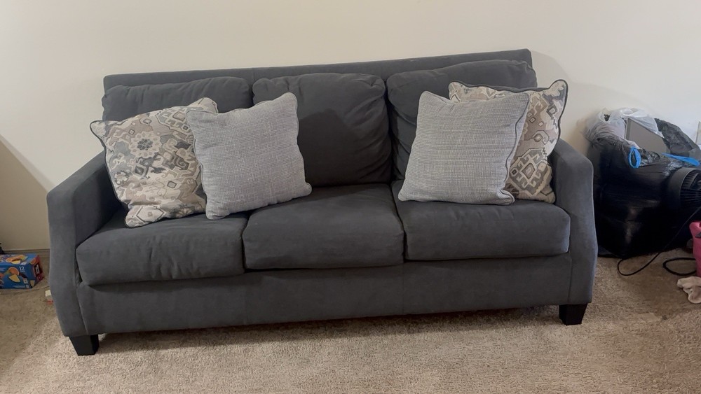 Grey couch with small couch