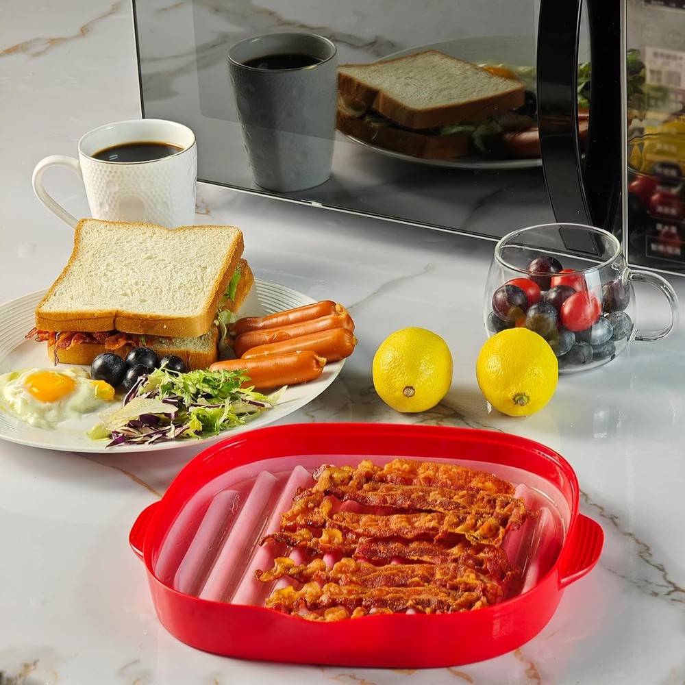 Microwave Easy Bacon Maker, 2Pcs Microwavable Grill Tray