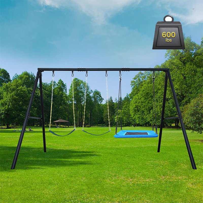 600lb Outdoor Swing Set for Backyard with 3 Swings Heavy Duty Metal Swing Stand