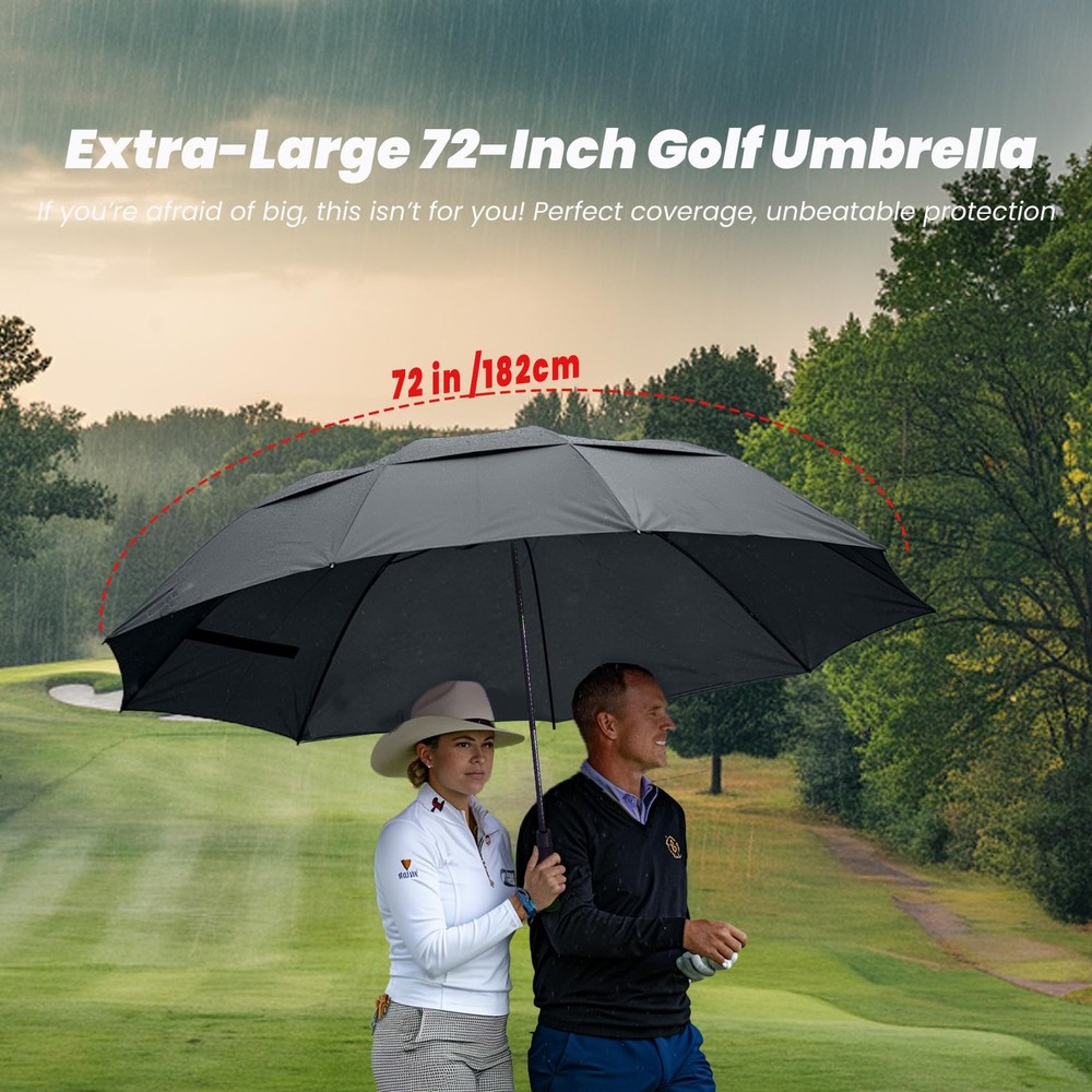 Large Golf Umbrella 62/68/72 Inch, Windproof Double Canopy, Automatic Open