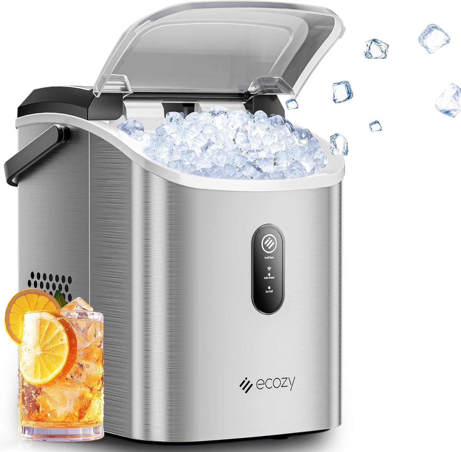 Nugget Ice Maker 33 lbs/24H Crushed Pellet Ice Cubes Ice Machine for Kitchen/Bar