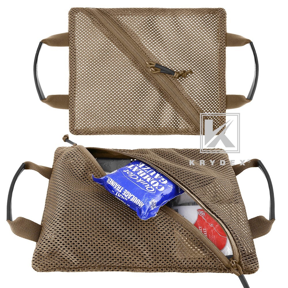 KRYDEX 2pcs Tactical Mesh Pouch Set Modular Storage Organizer Pockets Coyote