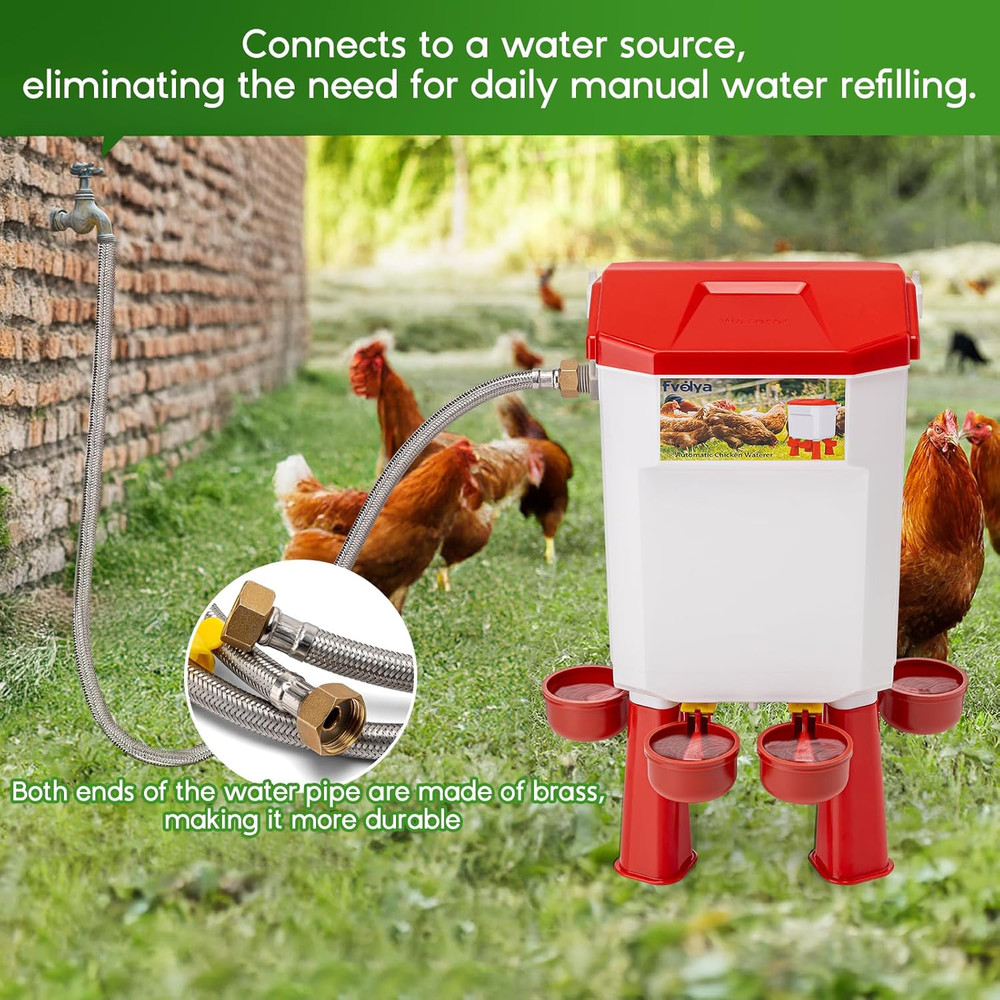 Automatic Chicken Waterer,Valve-Controlled Large Watering System with Stainless