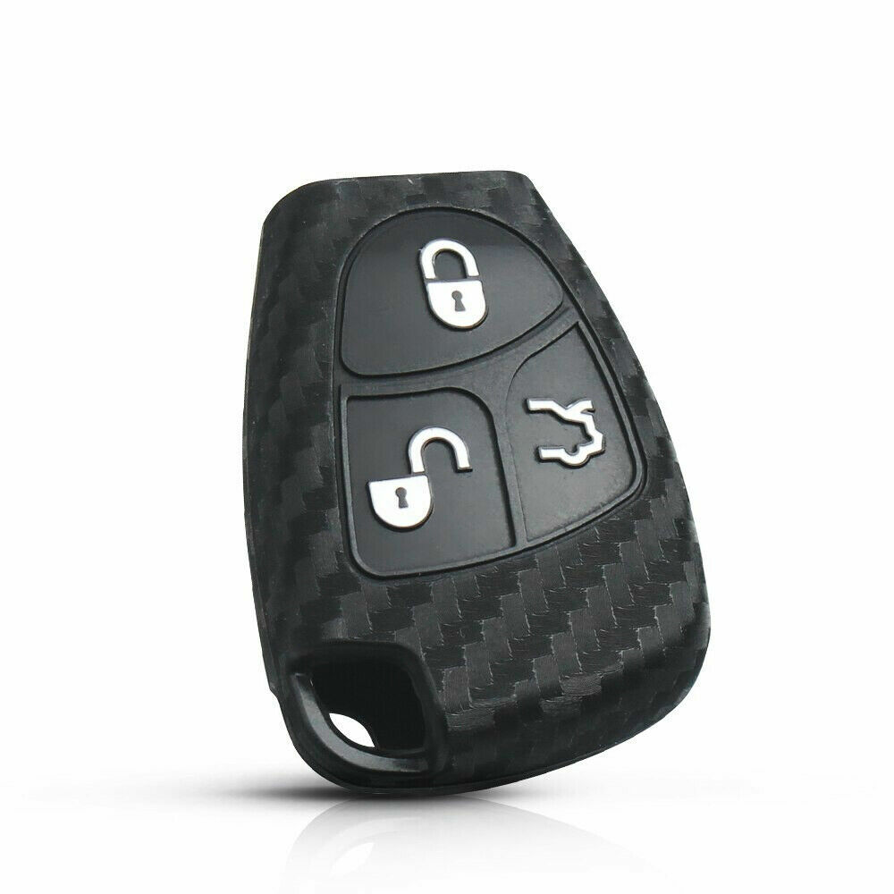 Carbon Fiber Pattern Soft Silicone Car Key Fob Cover For Mercedes Benz W203 W204