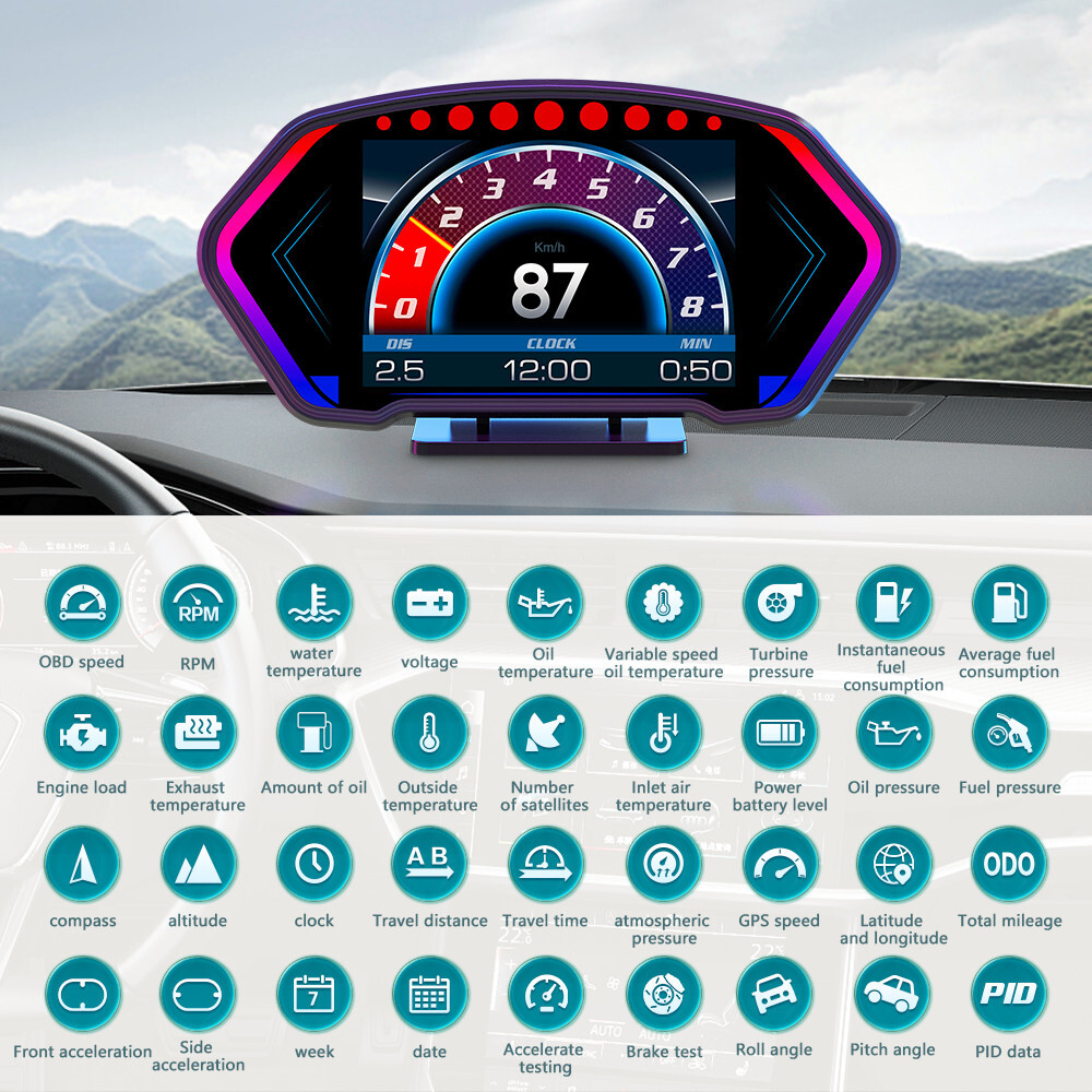 Car OBD Digital Gauge GPS Head Up Display Dashboard Speedometer Multi-Function