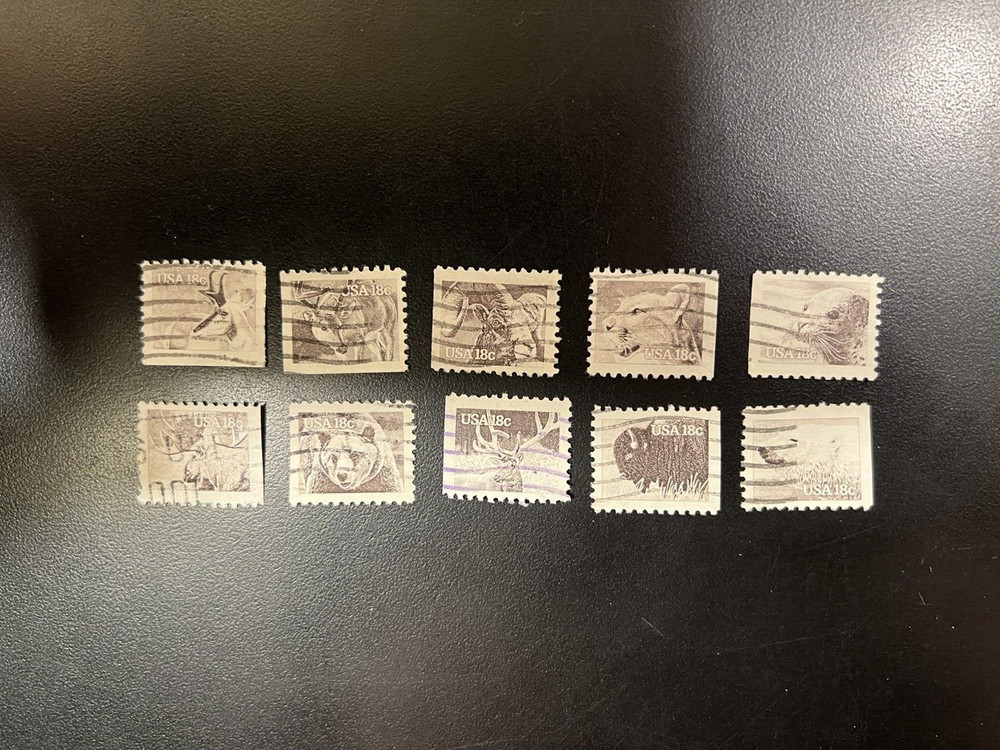 1-Used US 10 Stamp Complete Set 18 Cent American Wildlife #1880-1889. Quantity