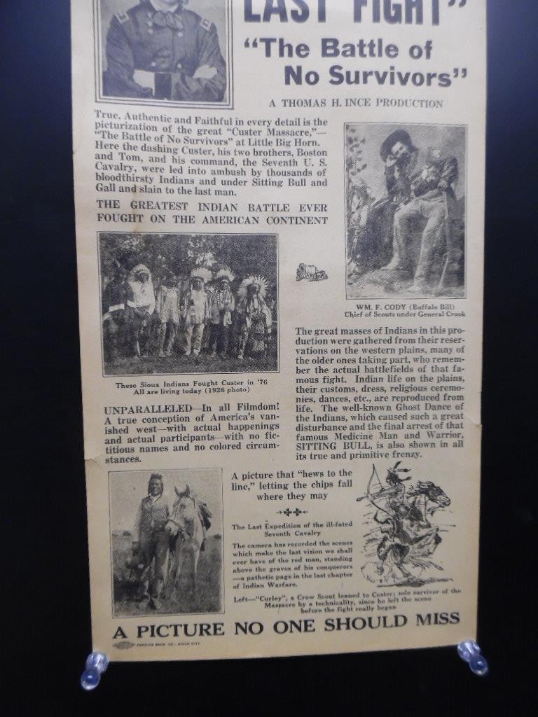 1912 Custer's Last Fight Silent Movie Poster Herald R-1926 Antique Original VG+