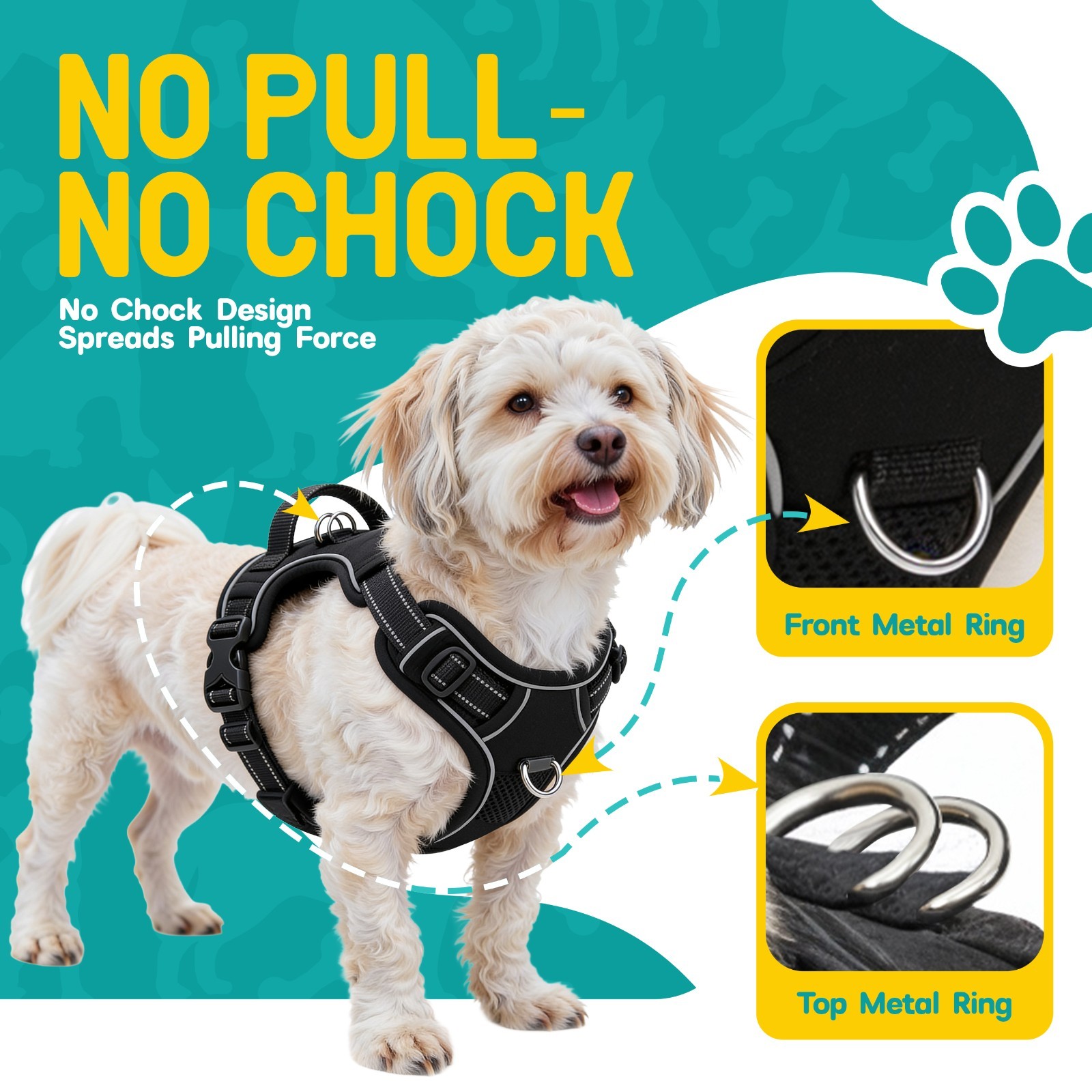 No Pull Dog Harness & Leash Set – Adjustable, Reflective, Soft Padded Comfort