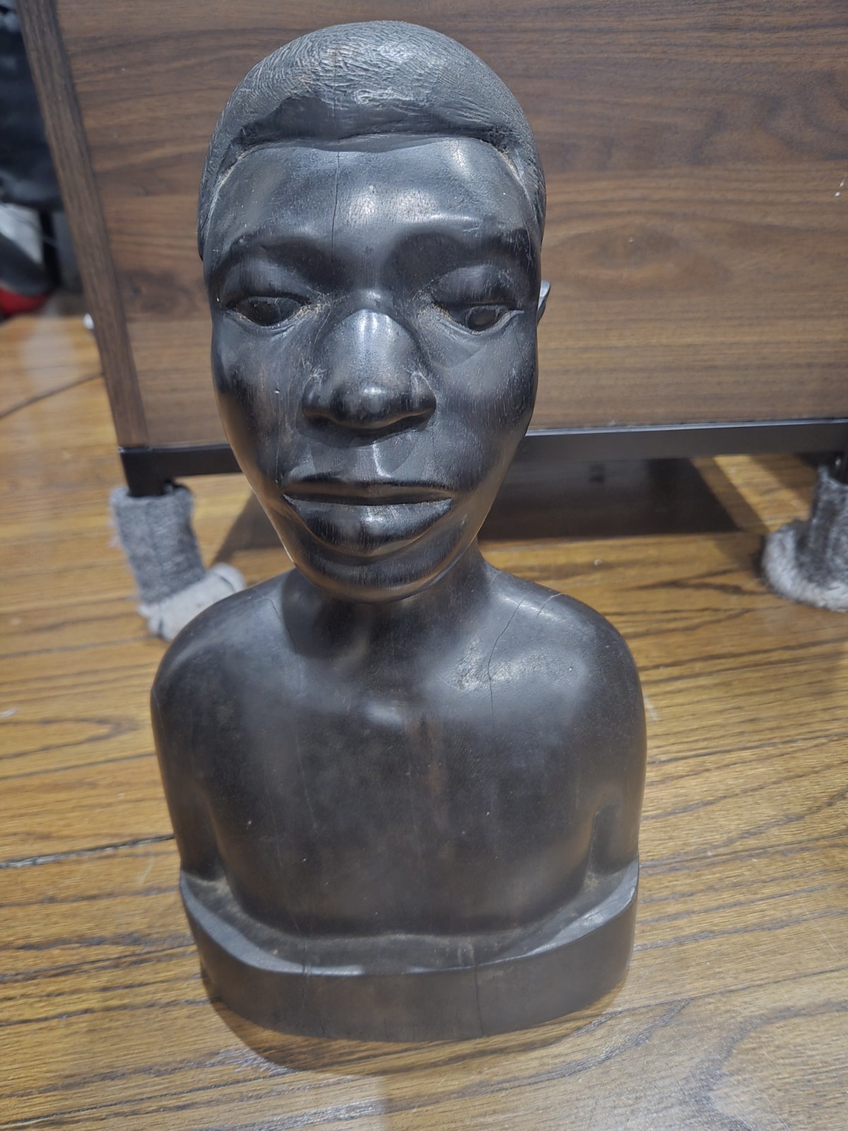 Vintage Large And Heavy Hand Crafted African Blackwood Bust Sculpture Of Man