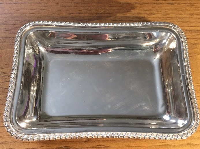 Small, Heavy, well-made, rectangular silverplated serving dish made in England