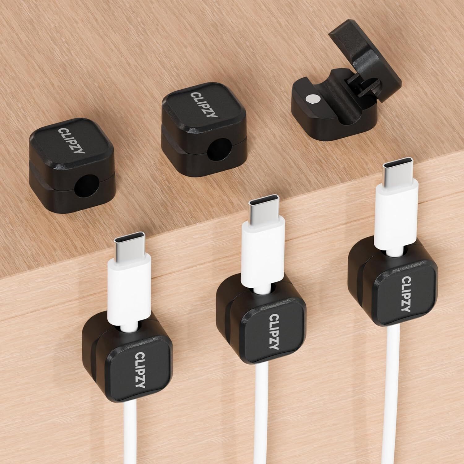 Clipzy 6 Pack Magnetic Cable Clips & Cord Holder, Under Desk Cable Management