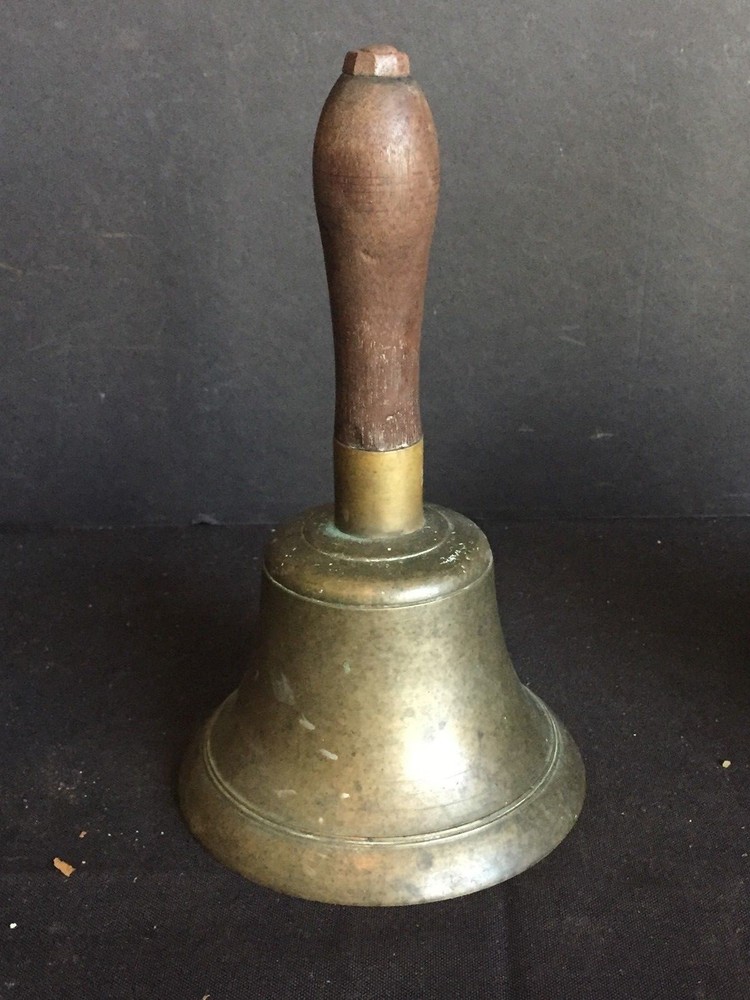 Antique Brass School Bell with Wooden Handle