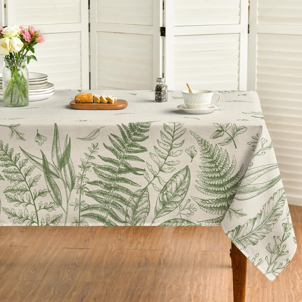 Spring Tablecloth 60×84 Inch Rectangular, Plants Wild Fern Beige Washable Tab...