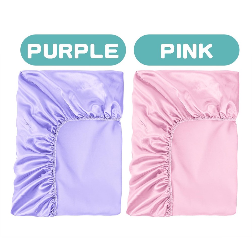 GUNTAIL 2 Pack Satin Soft Crib Sheet for Sheets, Pink & Violet