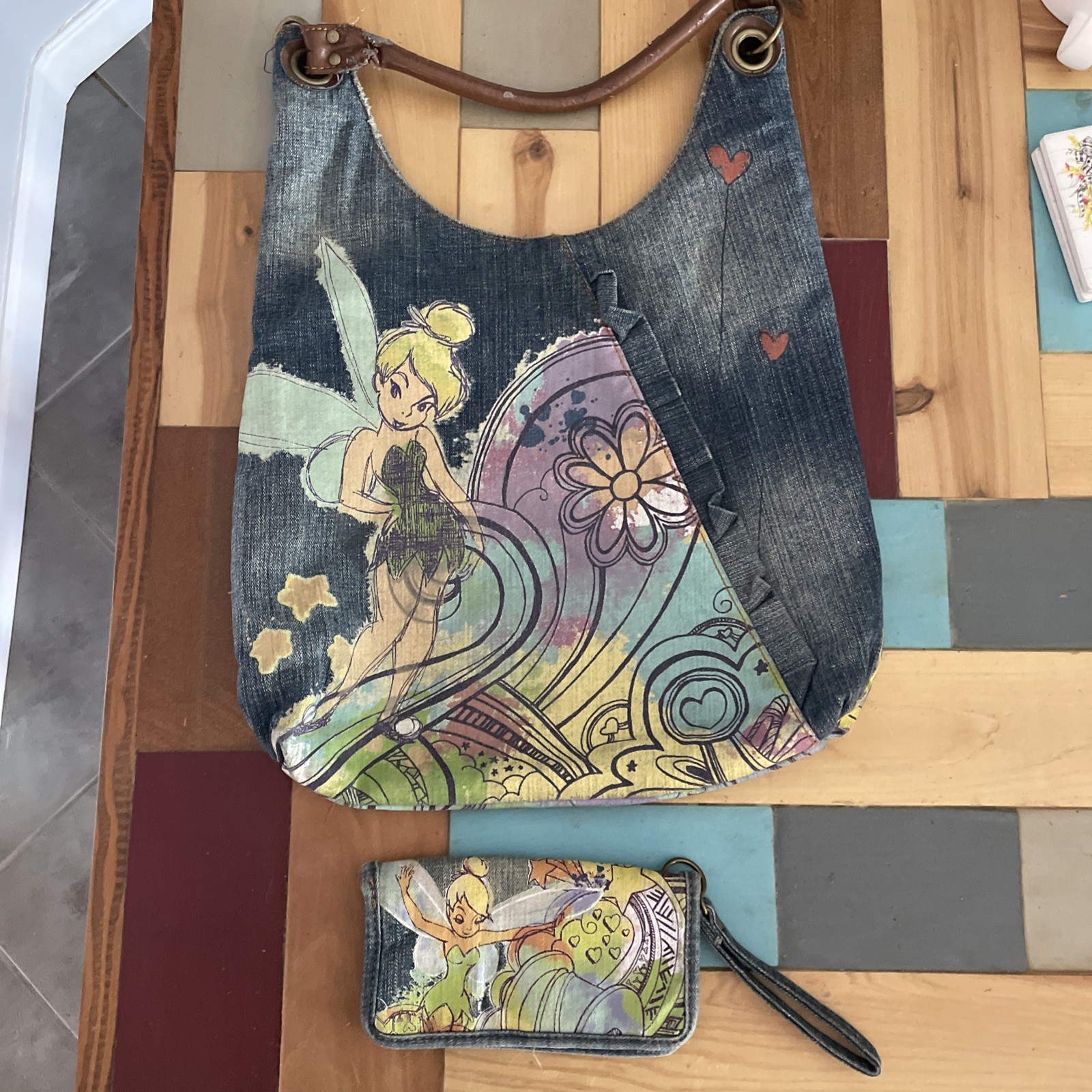 Vintage Y2K Disney Store Exclusive TinkerBell Denim Shoulder Bag Purse w/wallet