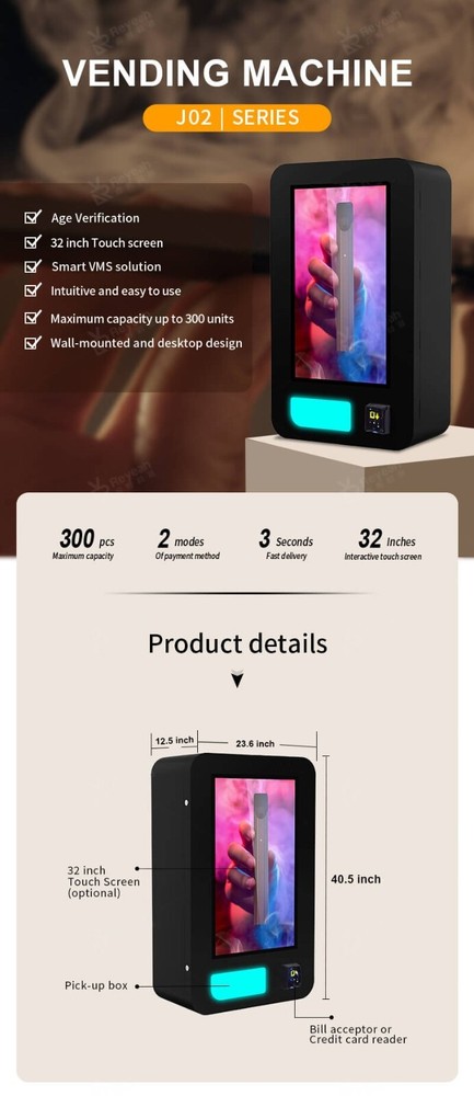 High capacity wall mounted vending machine with 32" touch screen