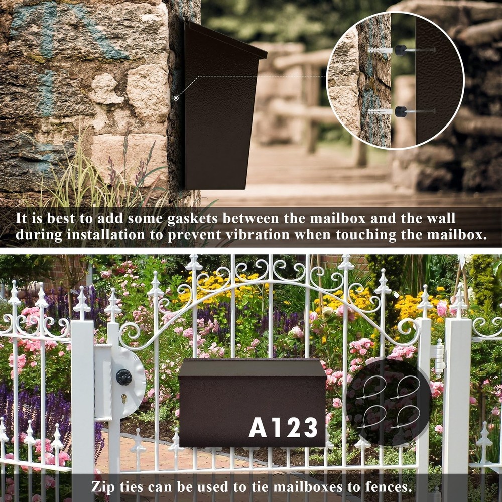 Dalmbox Wall-Mount Mailbox Large for Post Rust-Proof Bronze