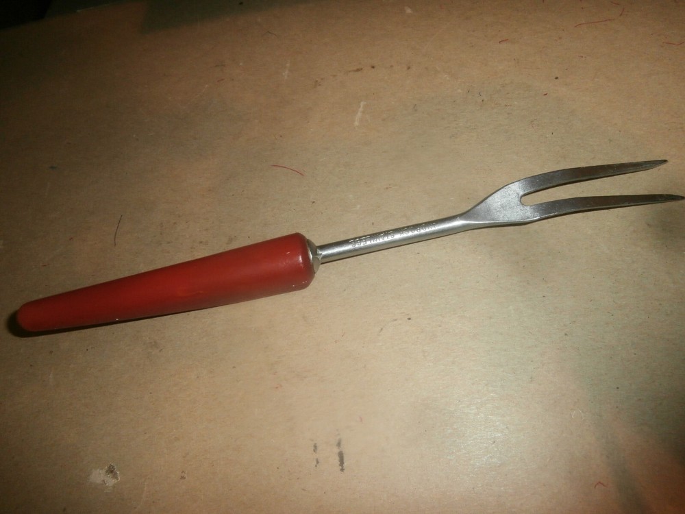 Vintage Bakelite Red Handle Meat Serving Fork Androck