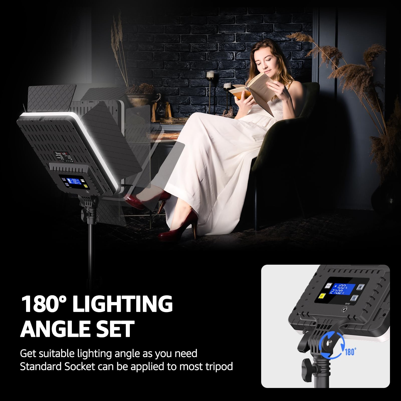 36W Photography Lighting, Bi-Color Studio Light, CRI 95+, Dimmable AC Adapter...